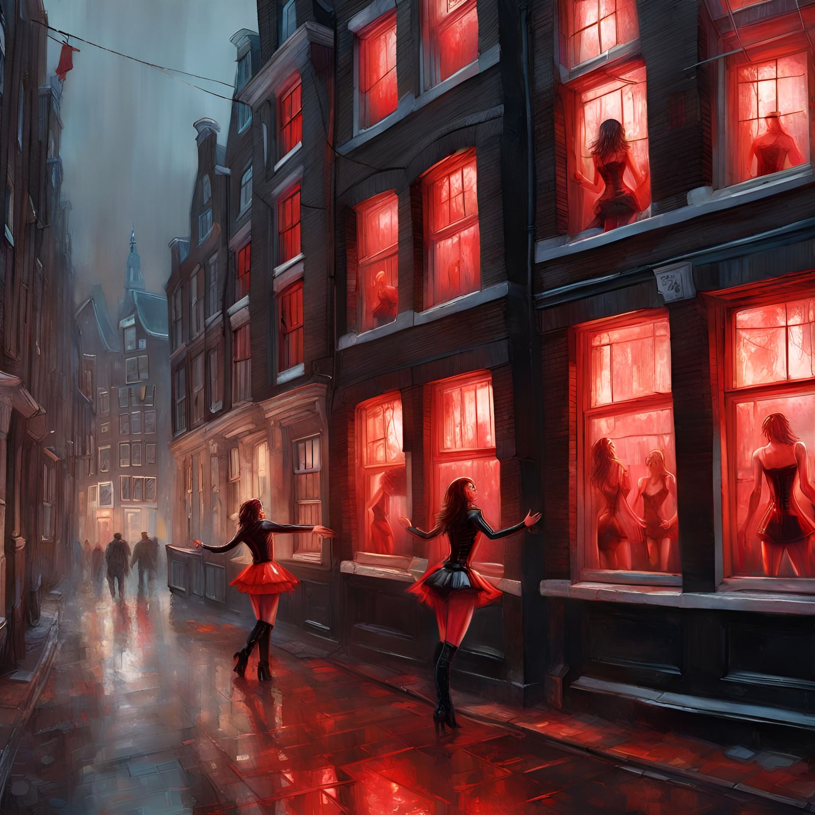 Red Light District Windows at Night
