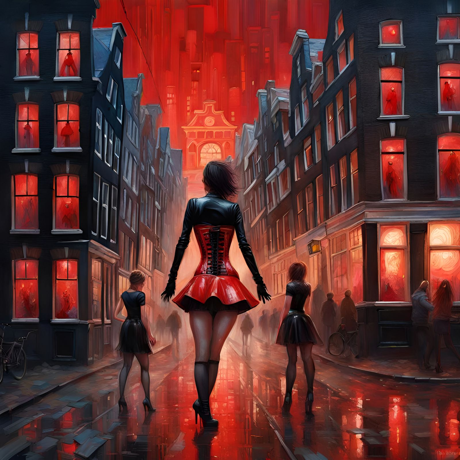 Red Light District Windows at Night