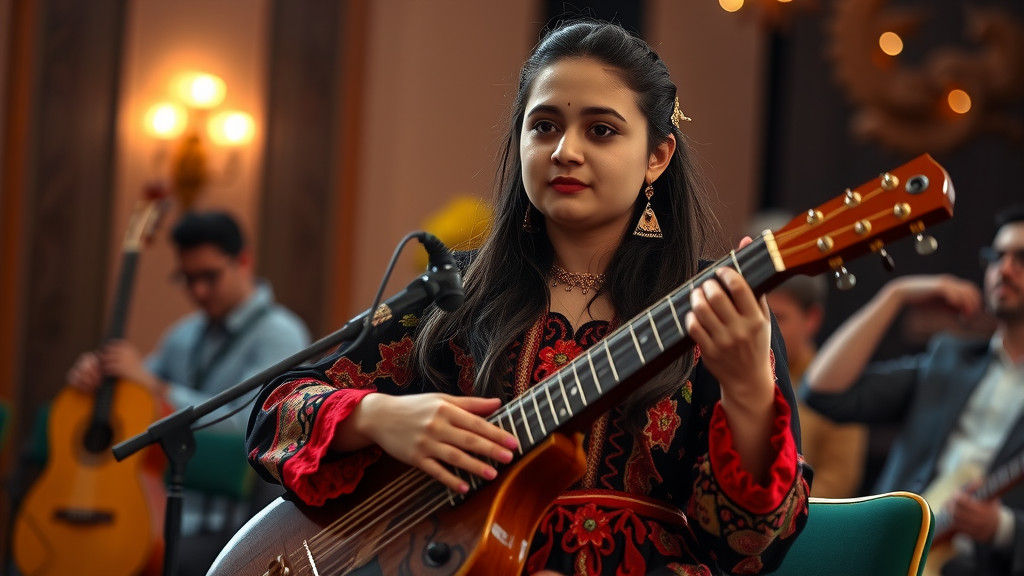 Pakistani Girl with Rabab at Pashto Art Concert