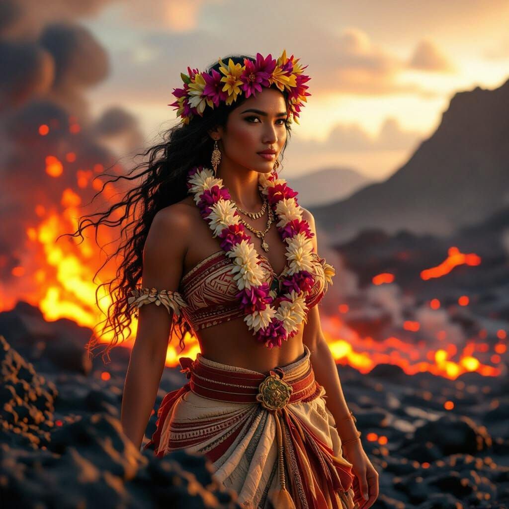 Pele Rising from Volcano in Hyper-Realistic 3D Render