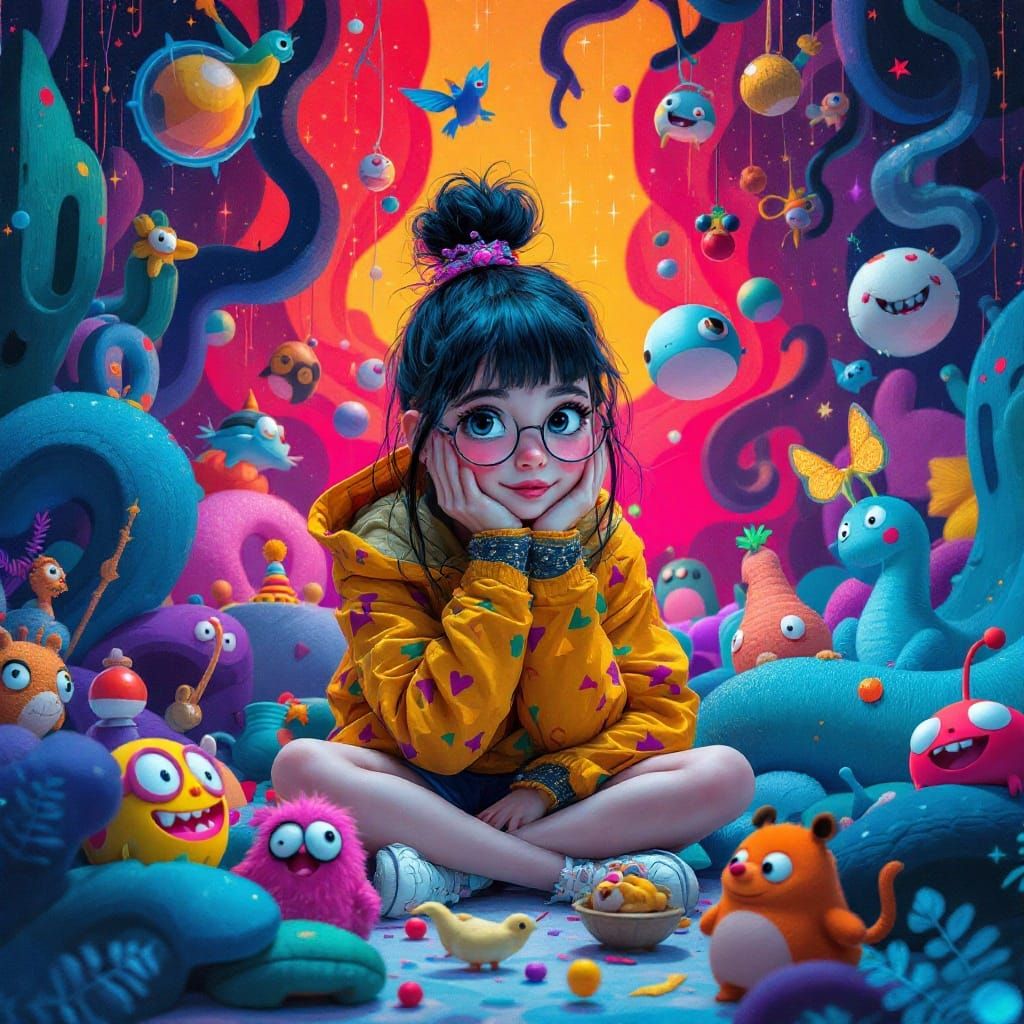 Whimsical Girl in a Fantastical Wonderland