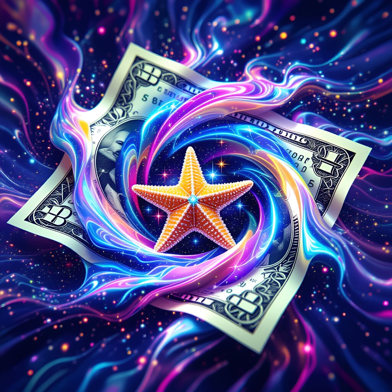 Melting Dollar Vortex with Starfish in Cosmic Style