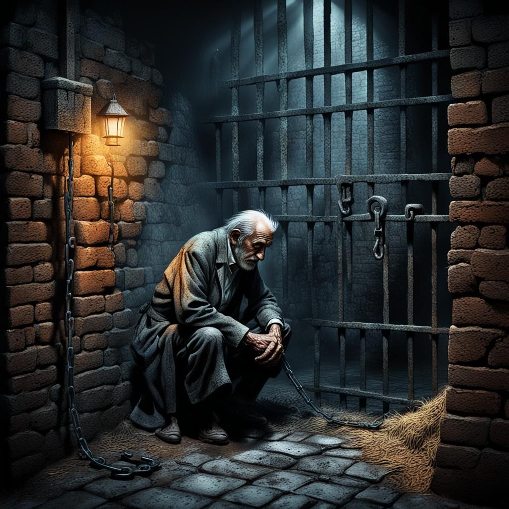 Dark Fantasy Prison Cell: Lonely Old Man
