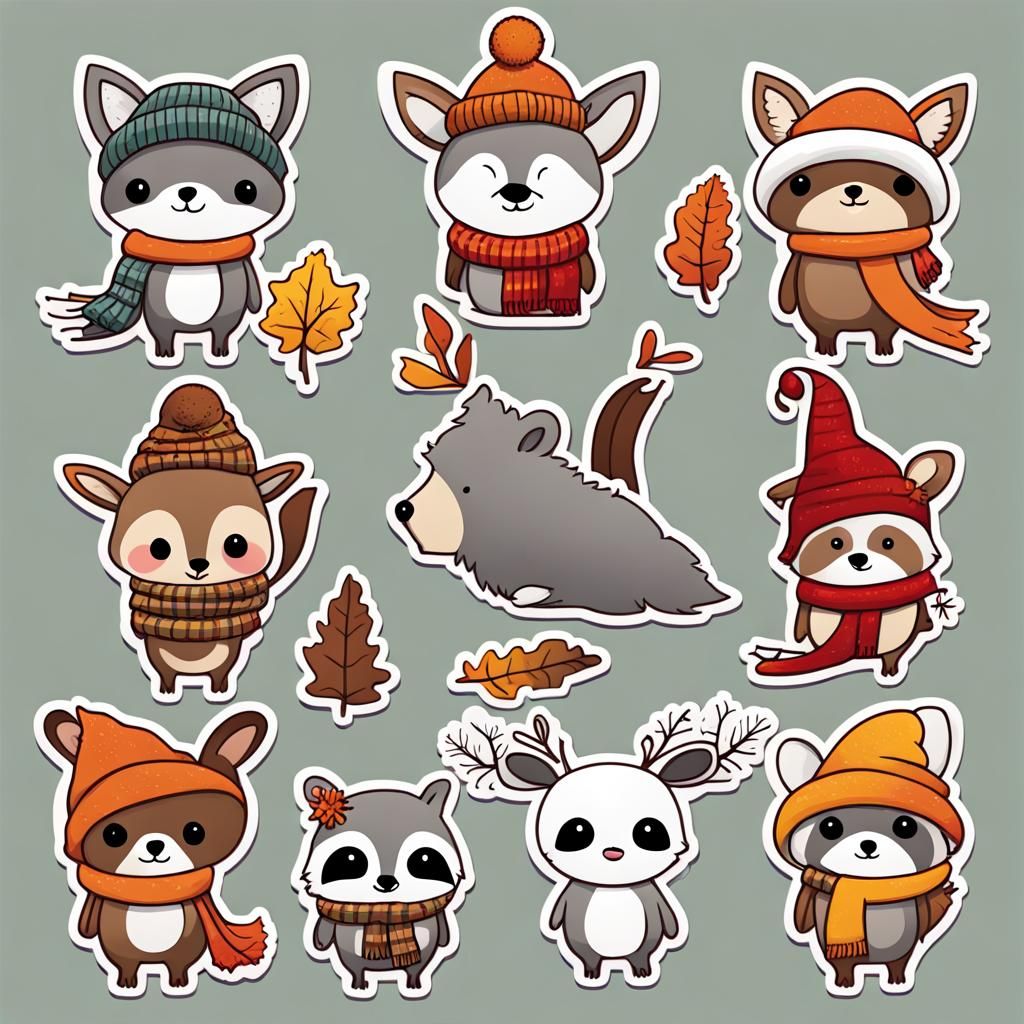 Cute Woodland Animals in Fall Attire: 2D Vector Art