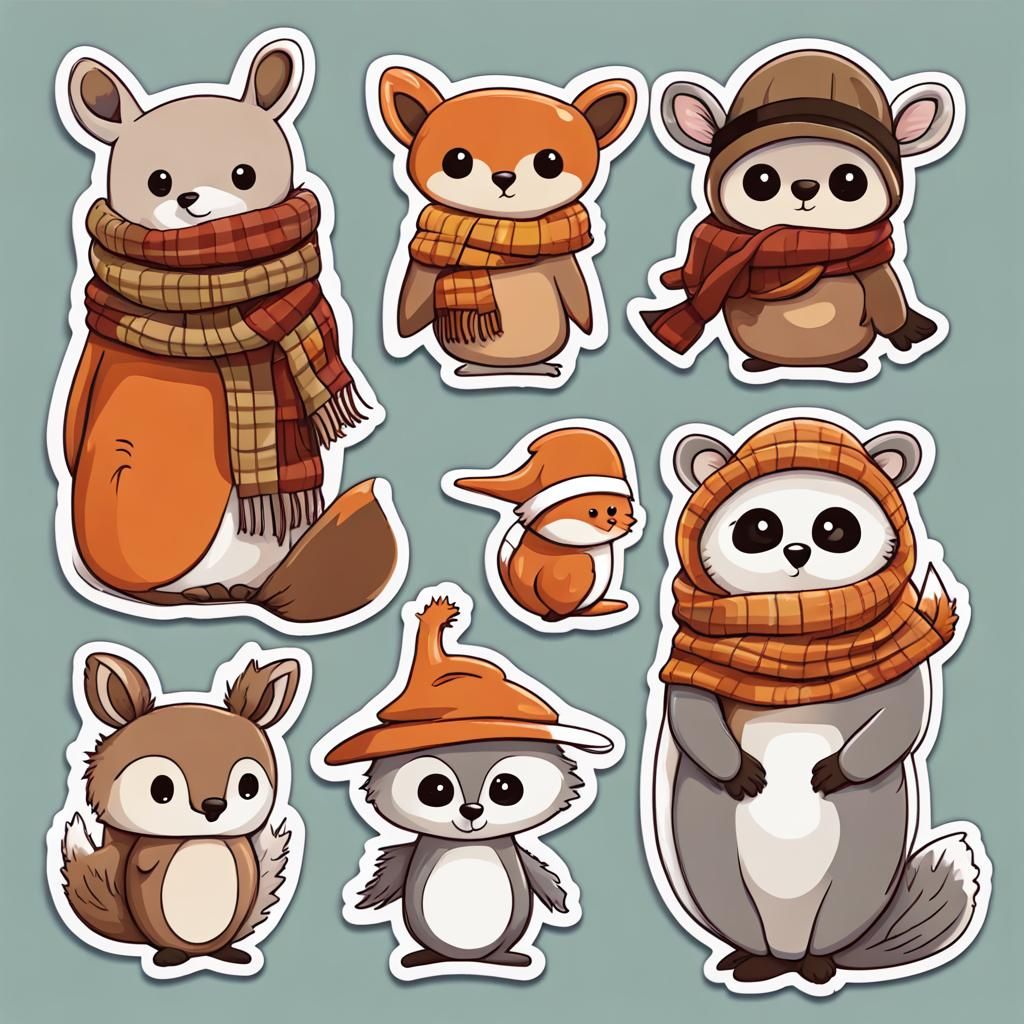 Whimsical Woodland Animals in Fall Attire: 2D Vector Art