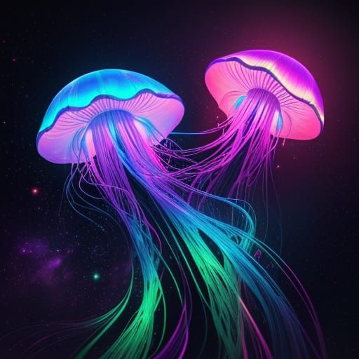 Surreal Cosmic Jellyfish in Hyper-Realistic Digital Art
