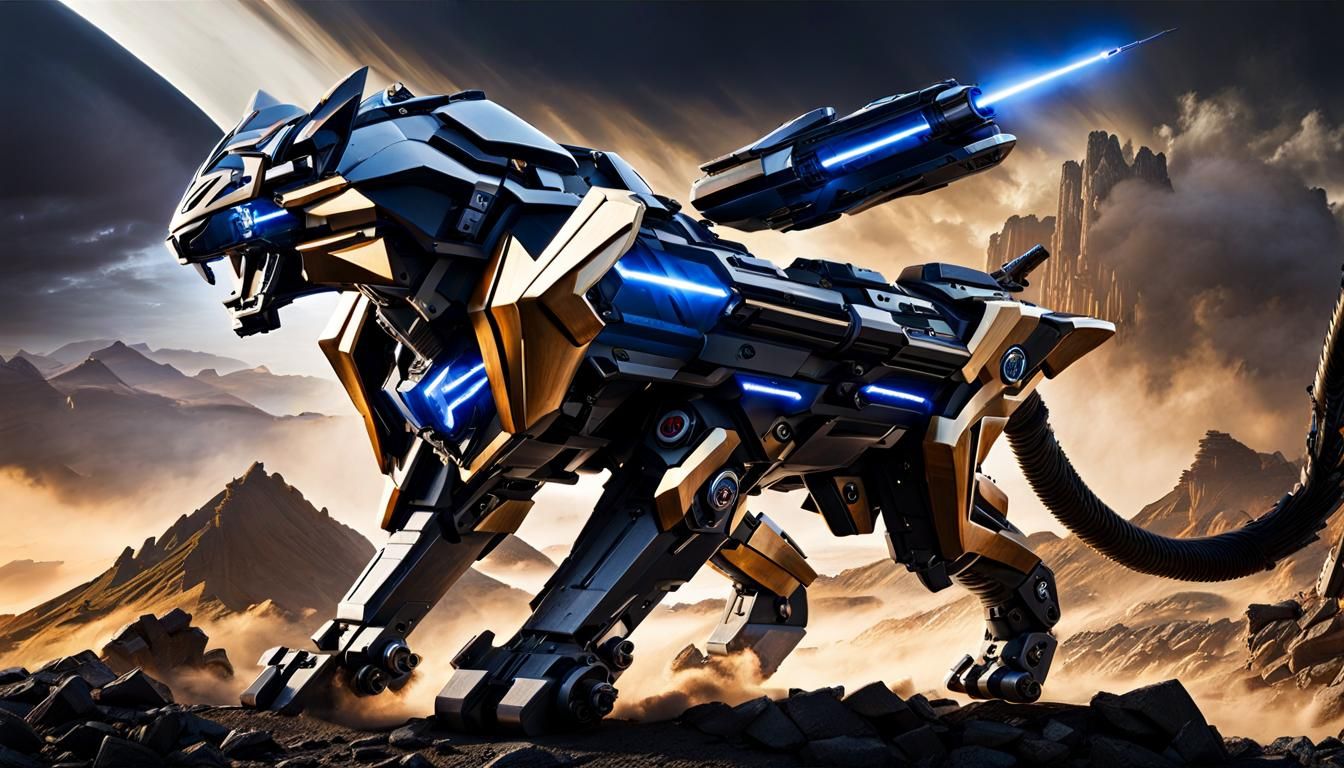 Cybernetic Panther Prowls Metro in Detailed Matte Painting