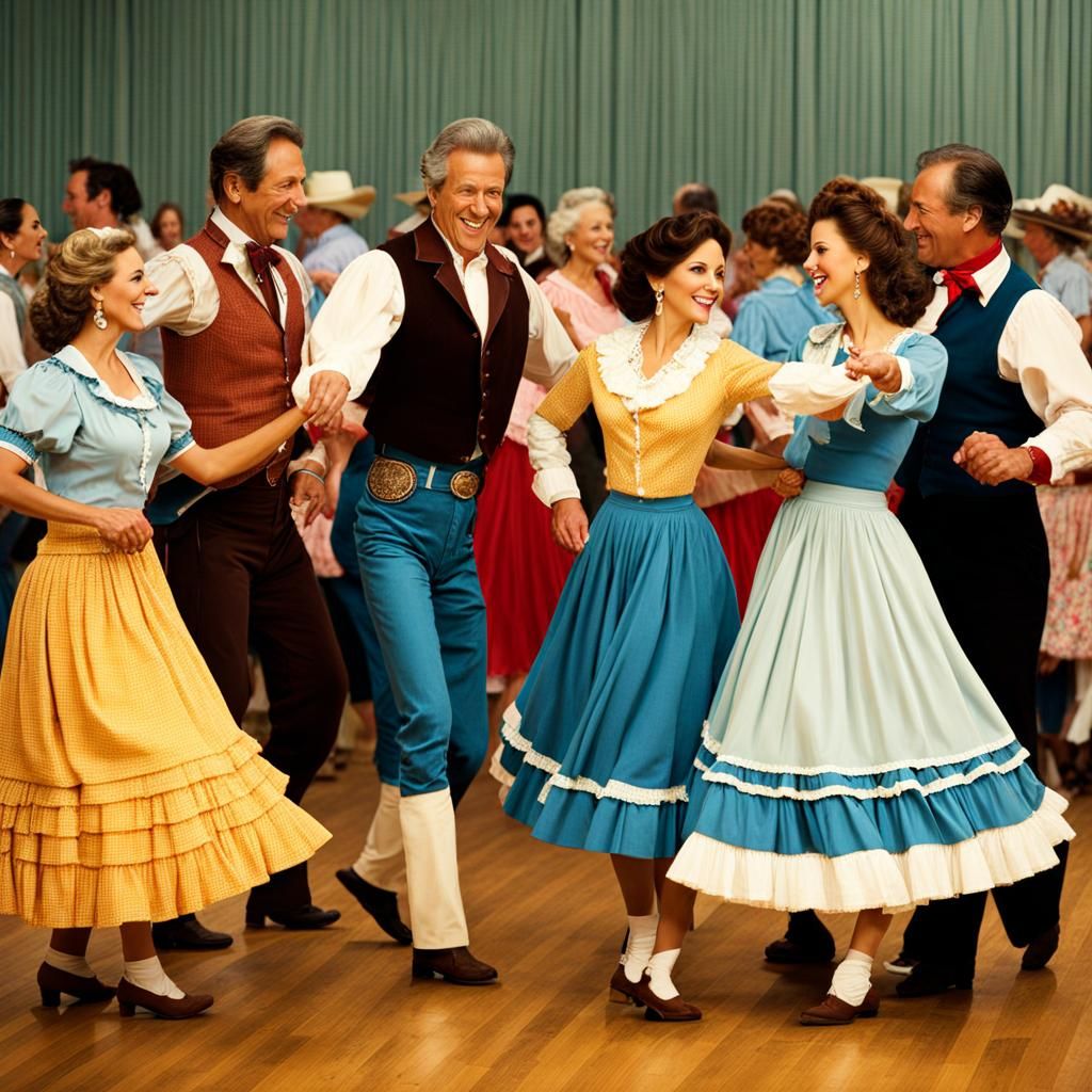 Couples Enjoying Square Dance in a Dance Hall