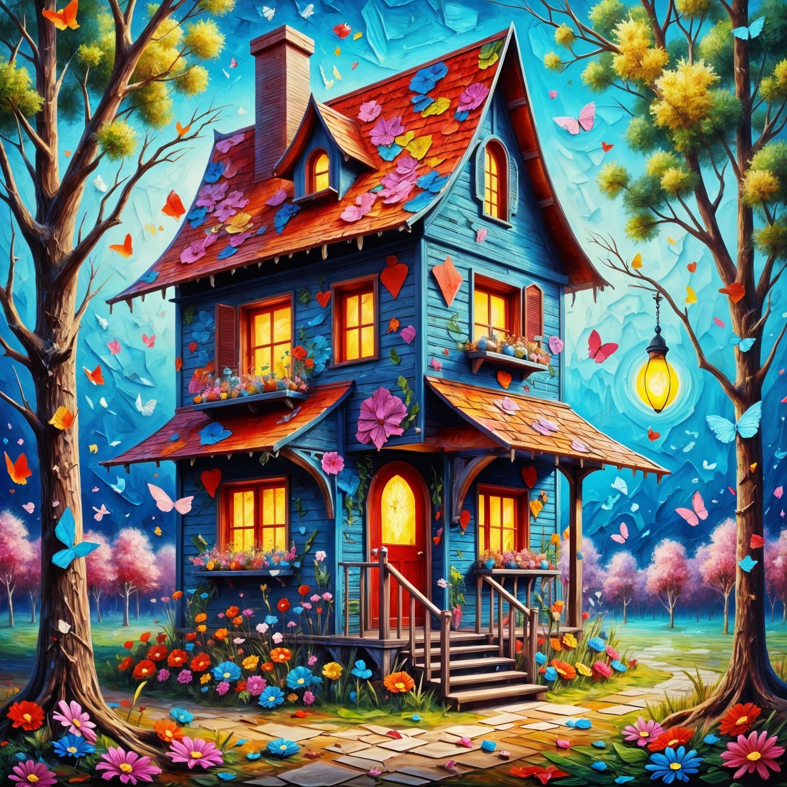 Neo-Impressionist House of Cards in Expressionist Style