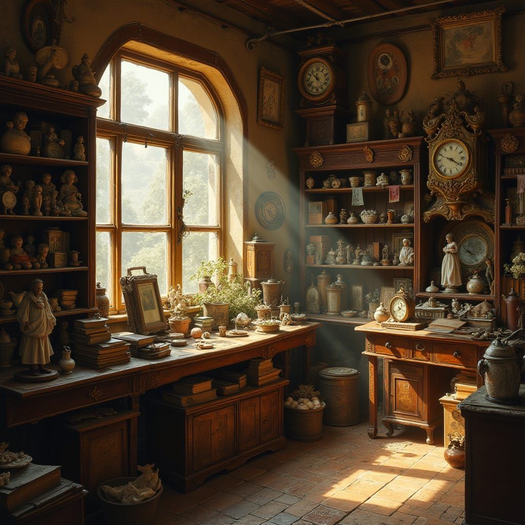 Antique Shop Elegance in Golden Hour