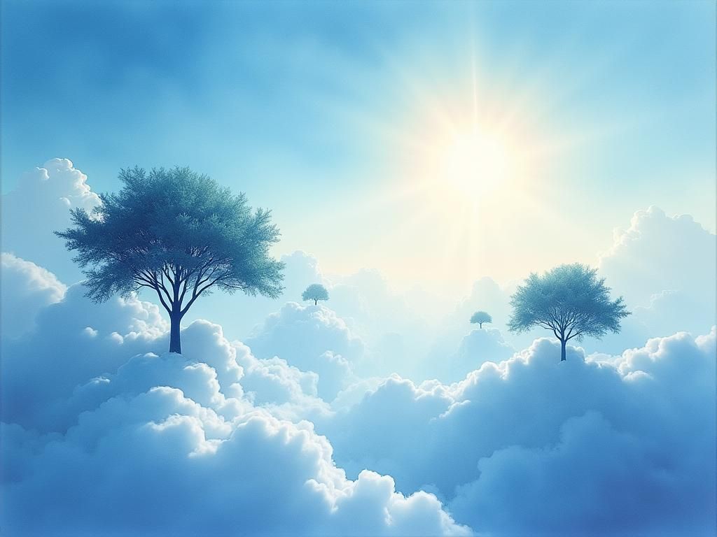 Watercolor Space Scene with Floating Trees