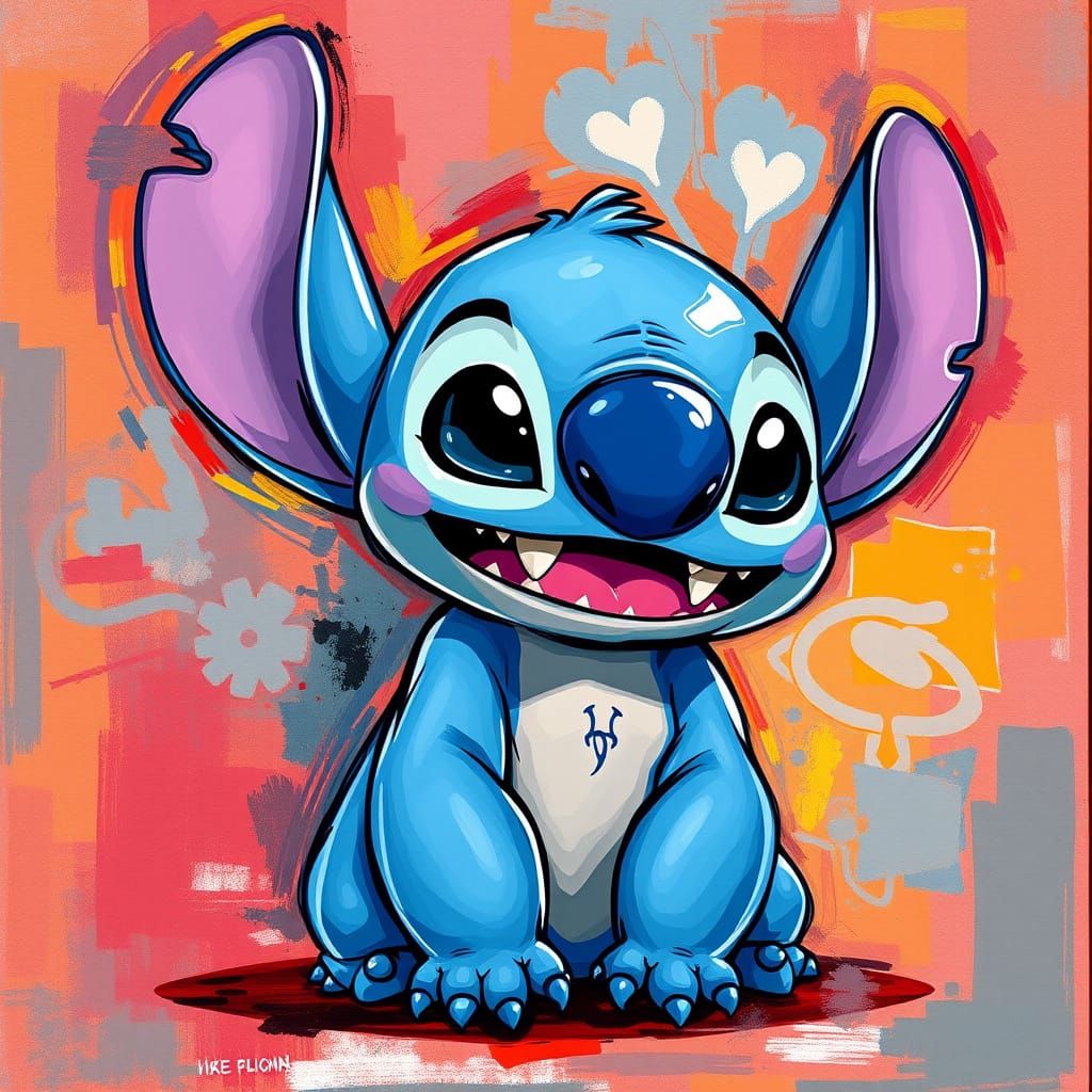 Abstract Art of Disney's Stitch with Fine Details