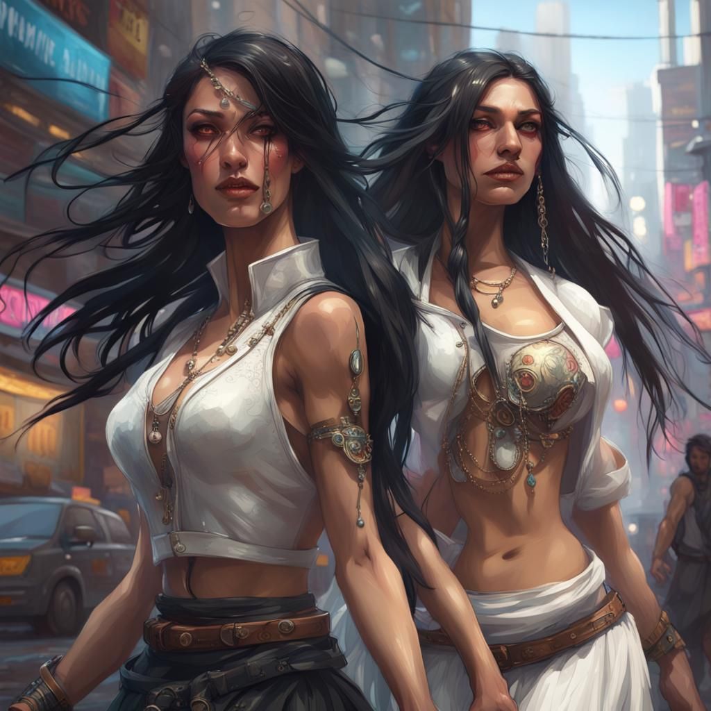 Cyberpunk Gypsy Woman Dancing in the Street