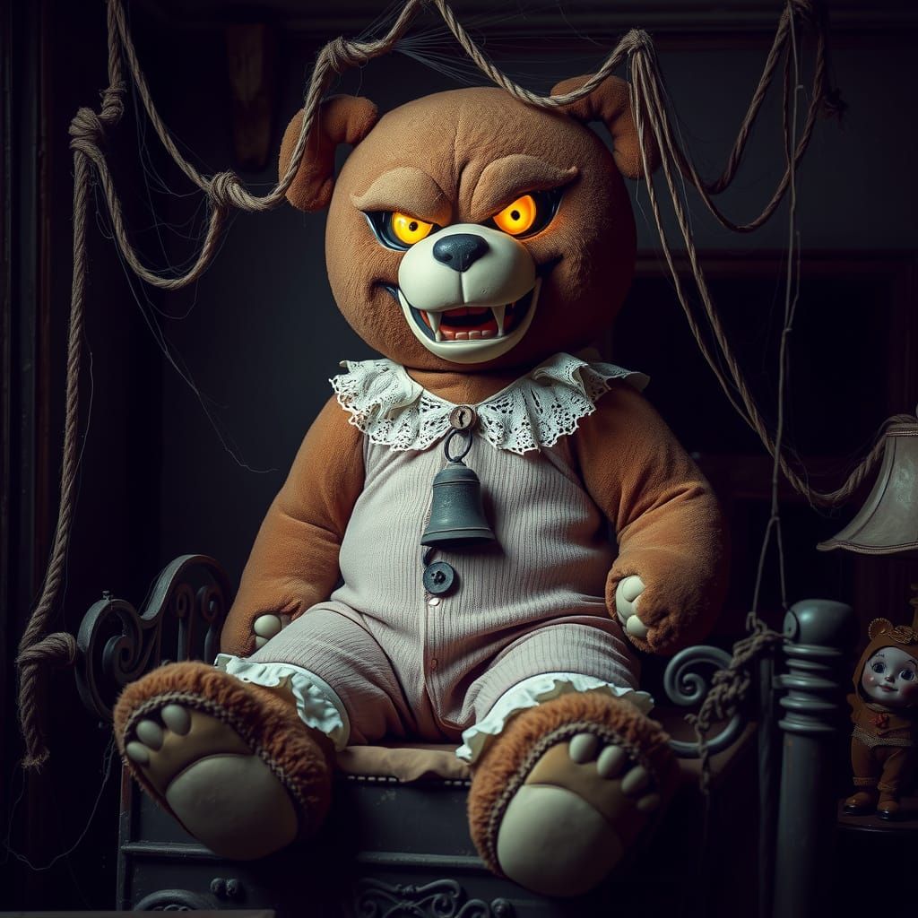 Gothic Teddy Bear in Abandoned Nursery