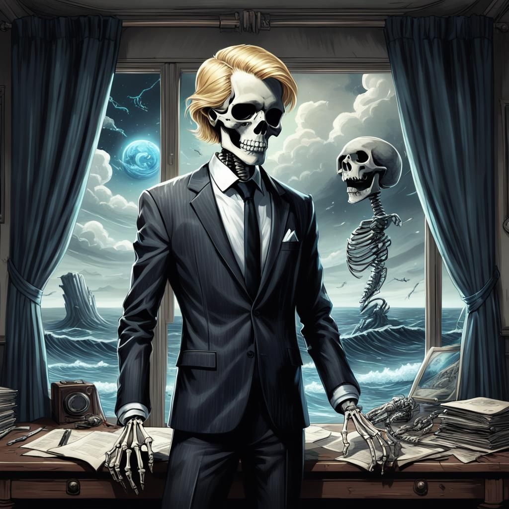 Monochrome Character Portrait with Galaxy, in Digital Art