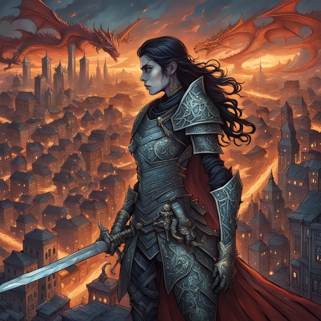 Dragon Bone Warrior in Dark Fantasy Oil Painting