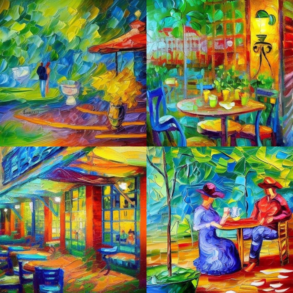 Colorful Coffee Garden in Expressionist Impasto Style