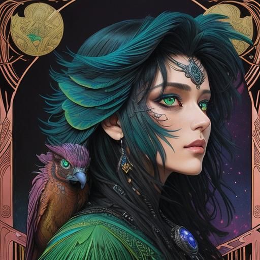 Quetzal Bird and Panther in Emerald Jungle