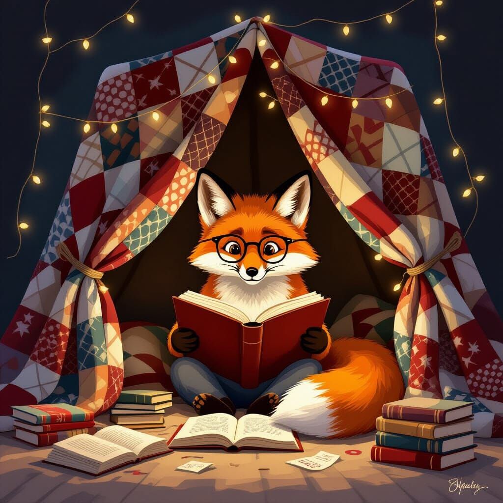Fox in Cozy Blanket Fort Reading
