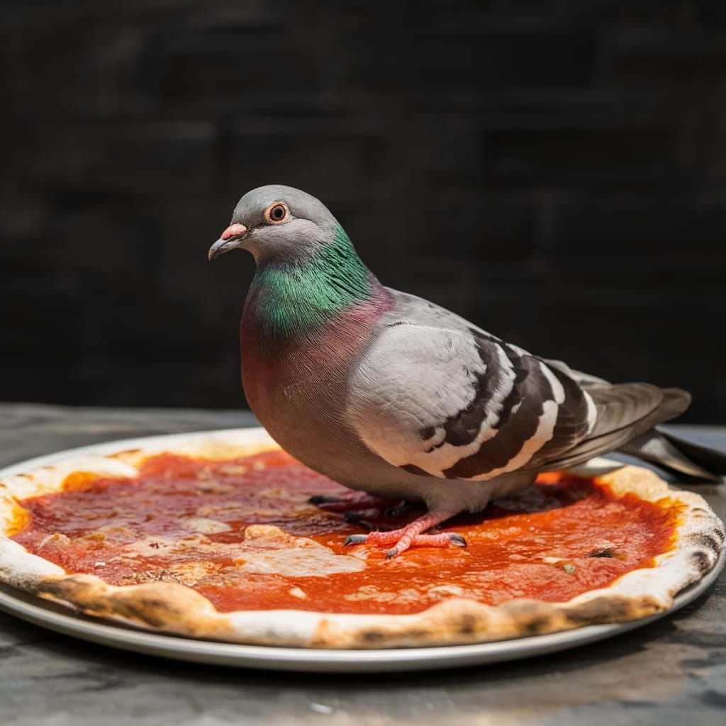 Pigeon Enjoying Pizza Slice