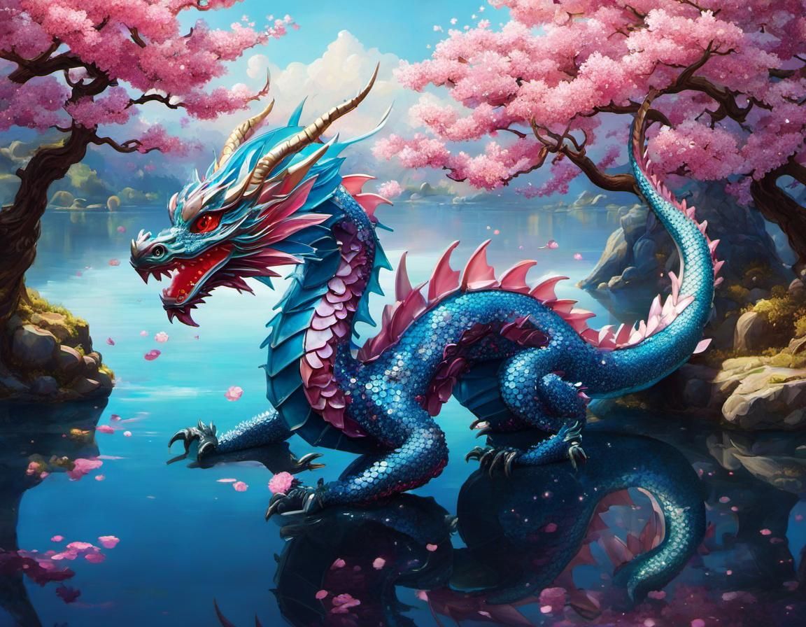 Glass Cherry Blossom Dragon Anime Illustration