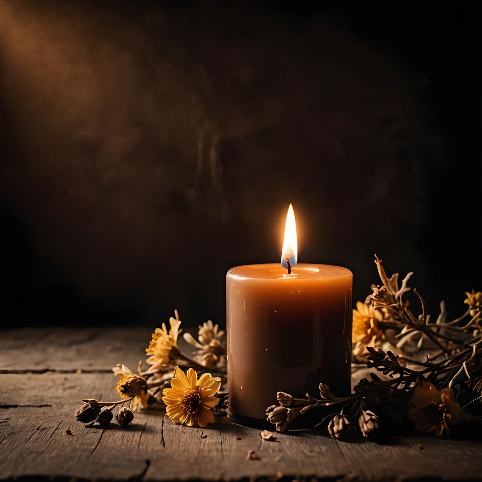 Warm Candlelight Close-up in Rustic Setting