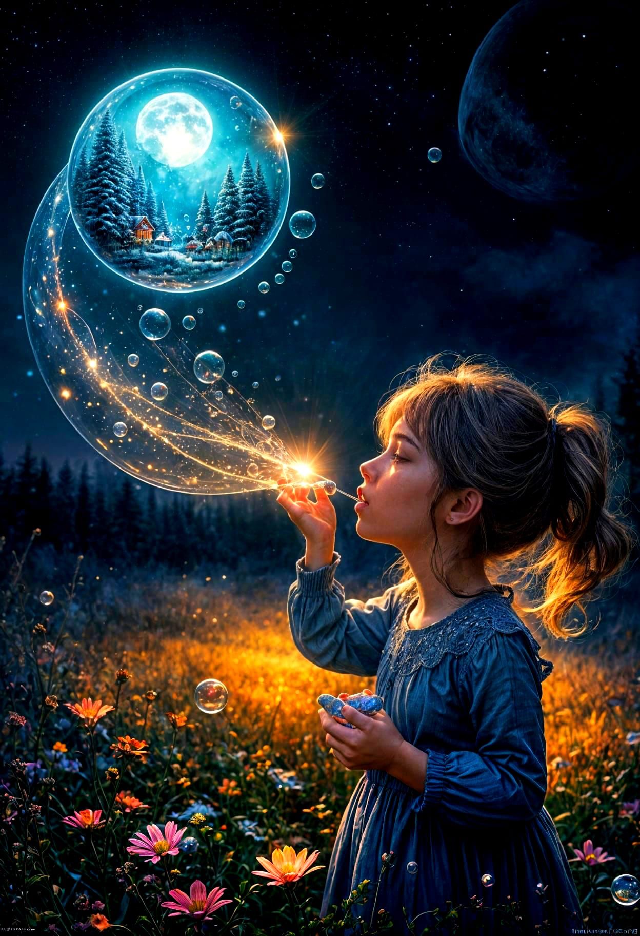 Children's Moonlit Fantasy: Seasons in Bubbles