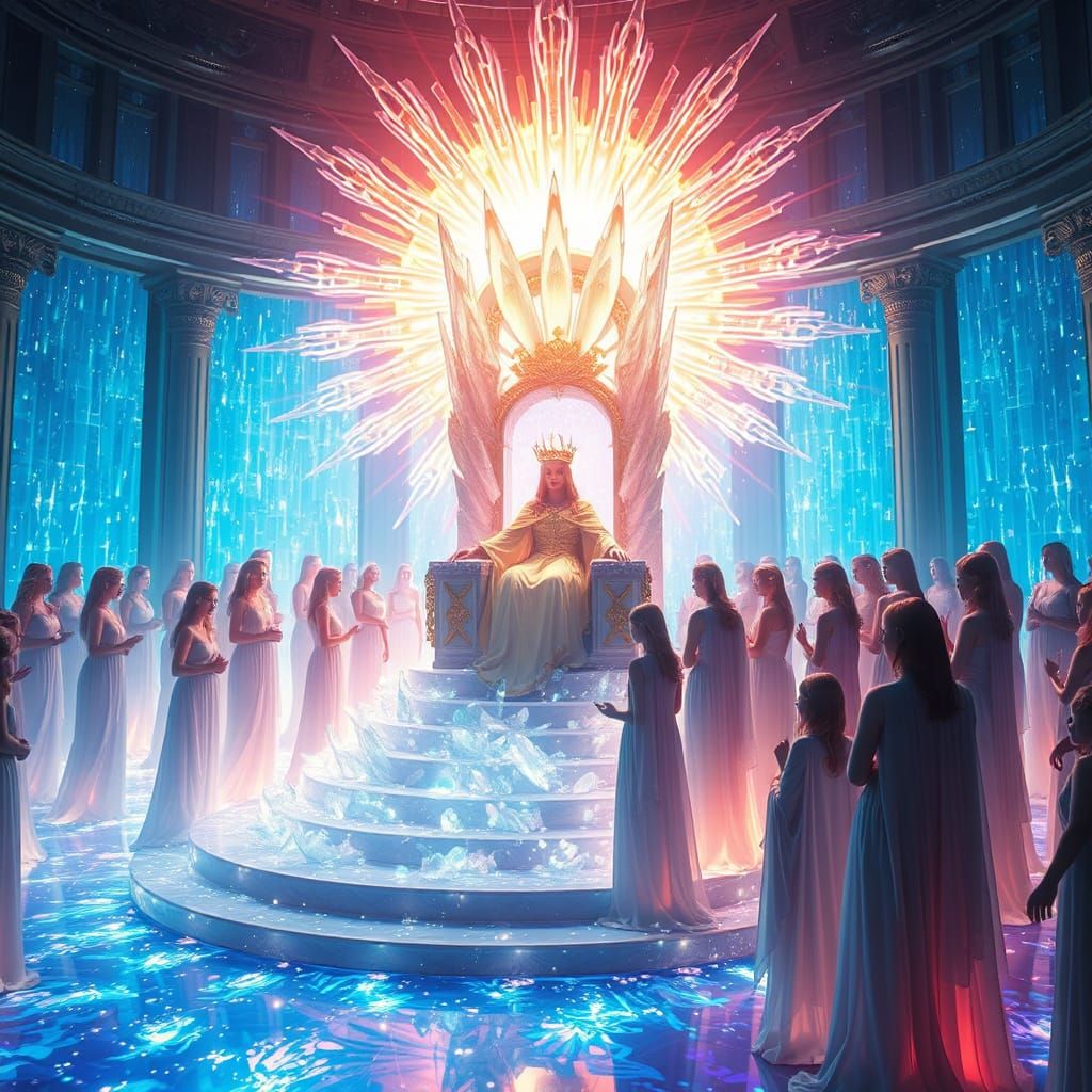 Venusian Goddesses Gather Around the Luminous Throne