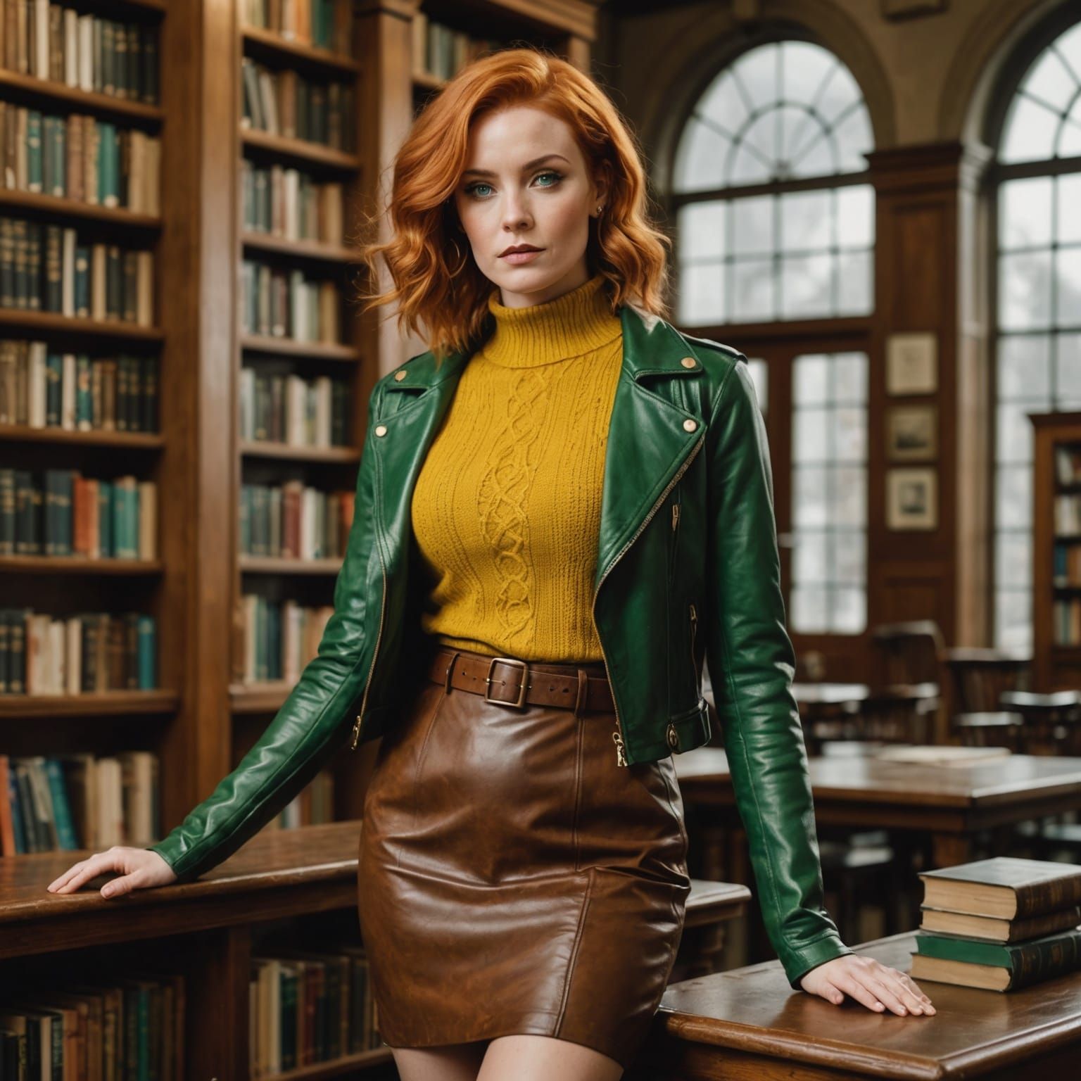Woman in Library in Alcohol Ink Style