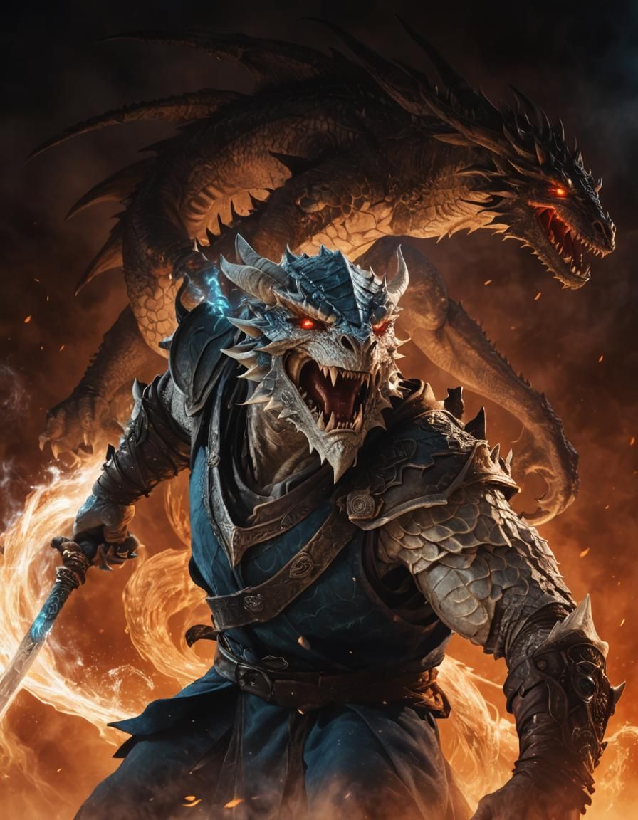 Dragonborn Sorcerer with Slayer, Epic Fantasy Art
