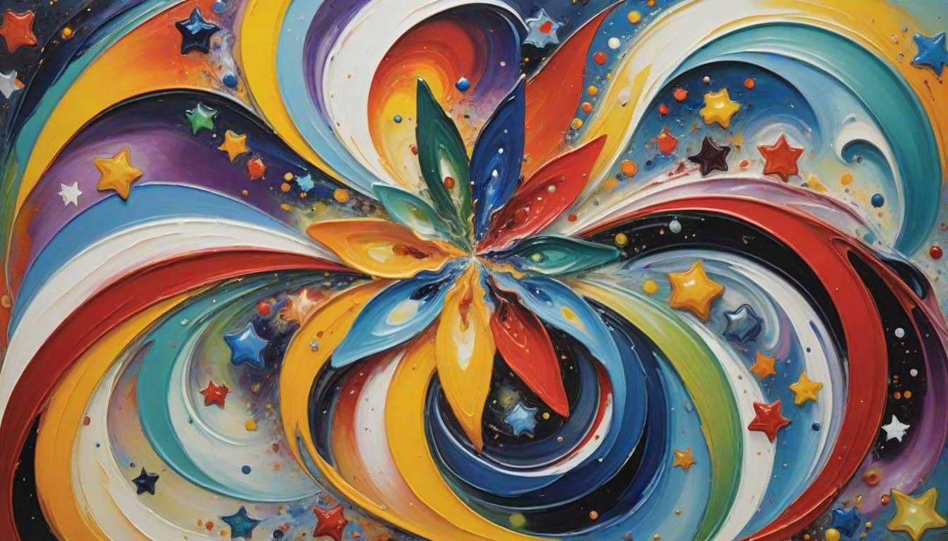 Cosmic Whirlpool in Vibrant, Luminous Oil Painting