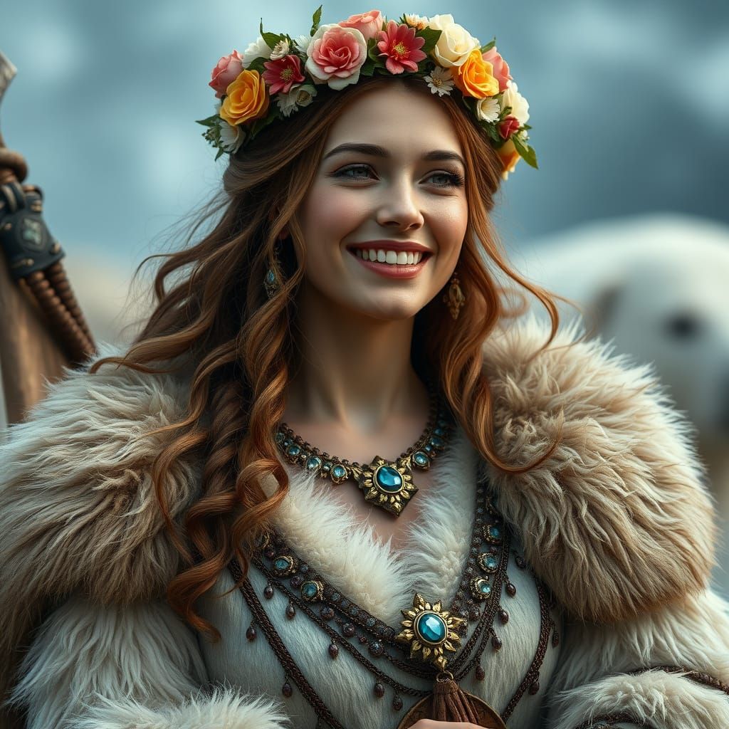 Scandinavian Woman with Viking Axe in Fantasy Style