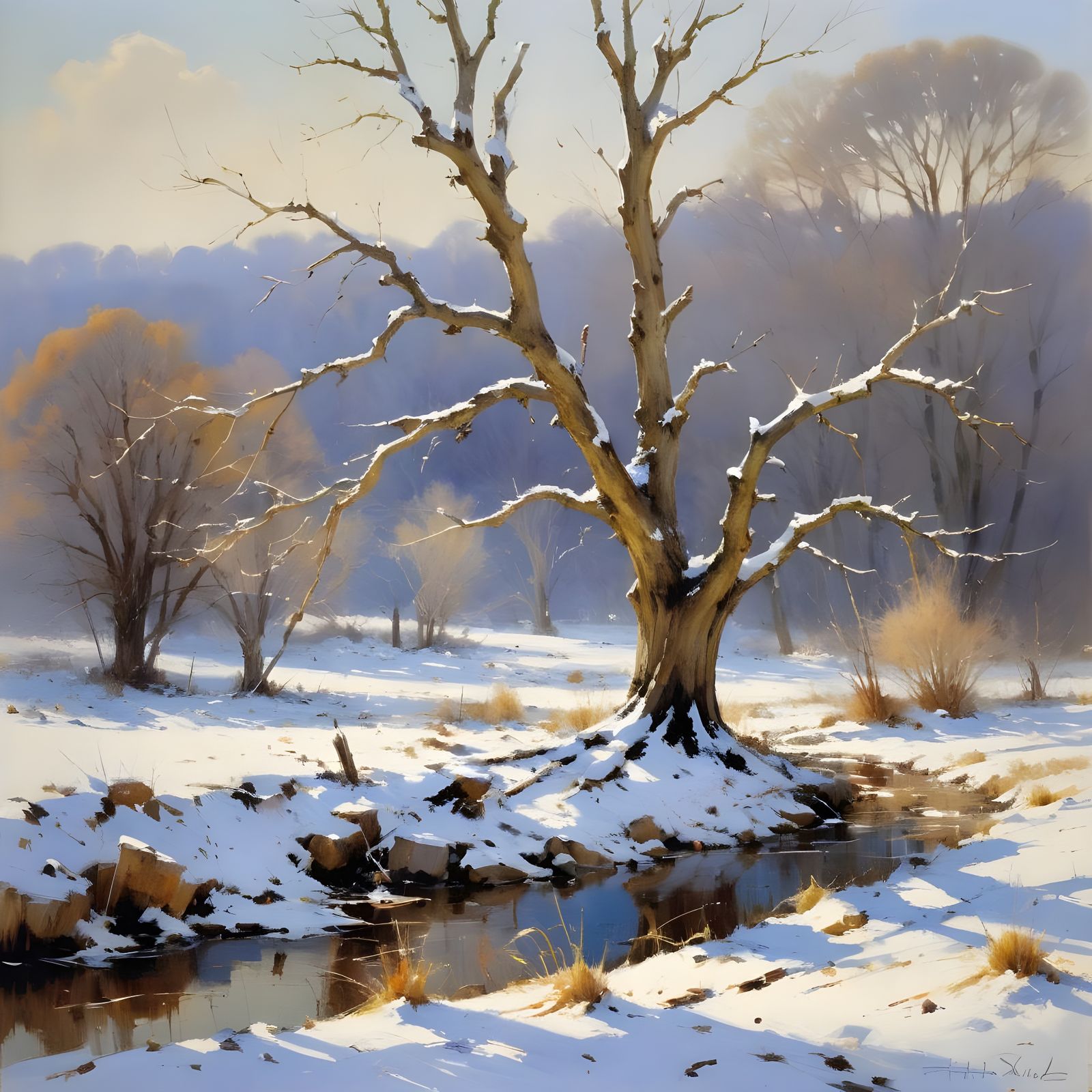 Bare Tree in Snow: Alla Prima Landscape
