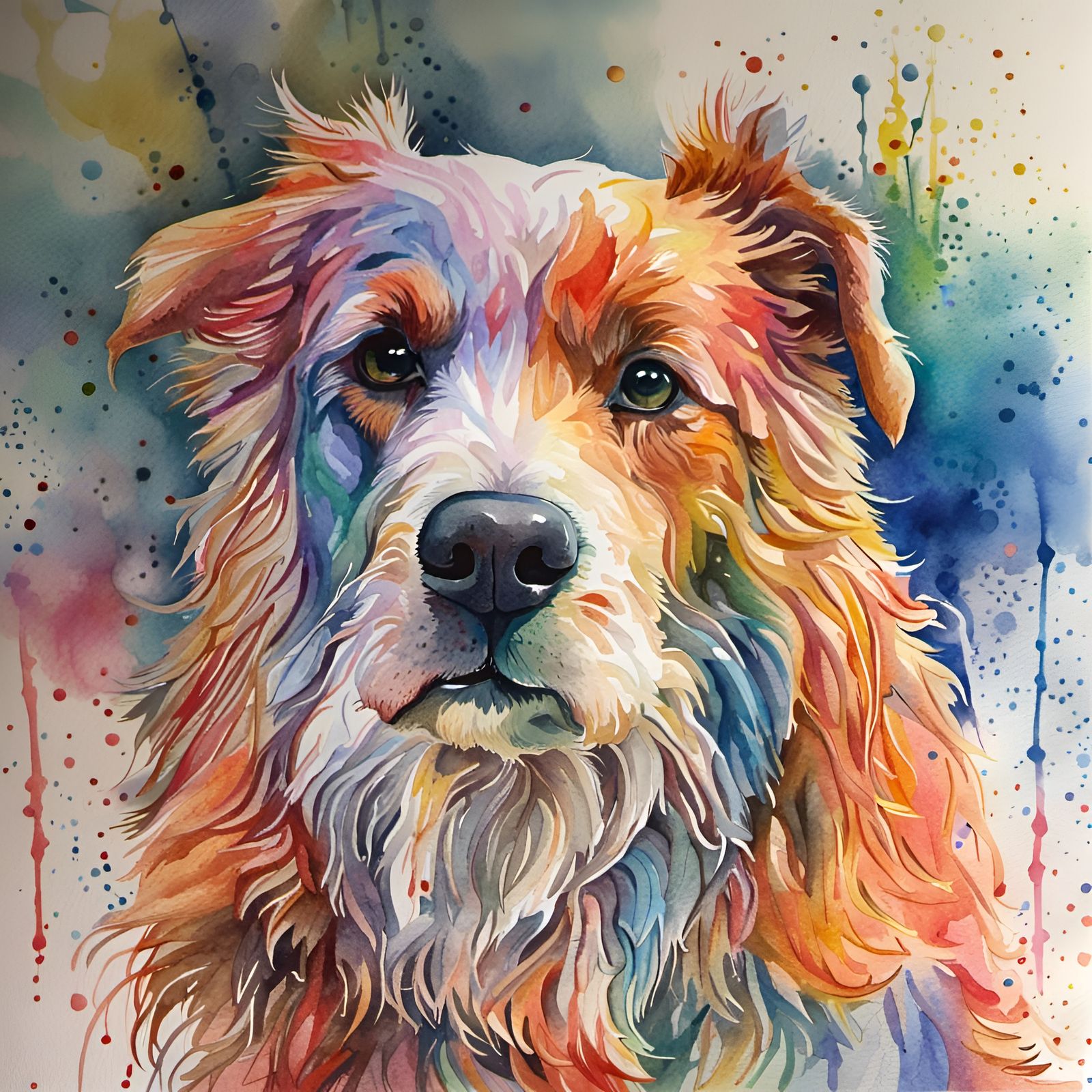 Vivid Watercolour Painting of a Detailed Dog