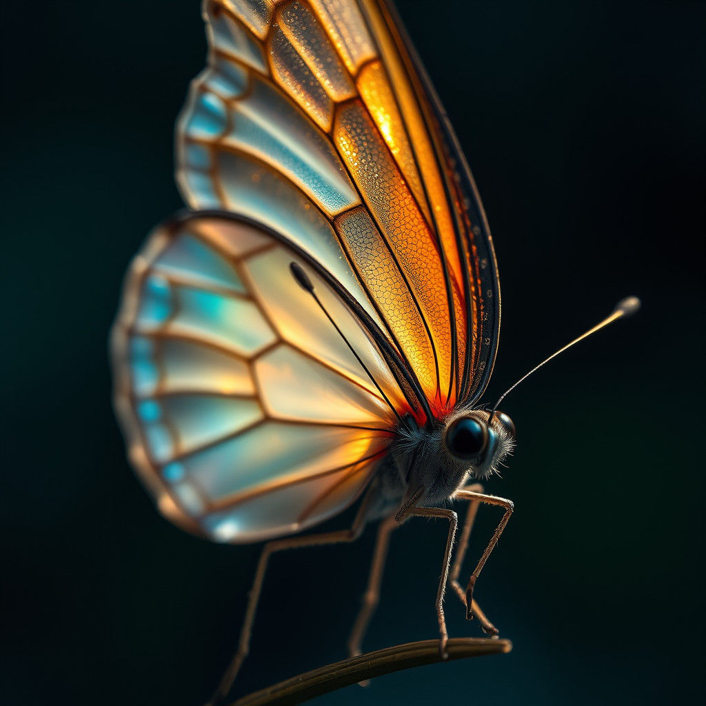 Butterfly with Crystalline Wings in Hyperrealistic Style
