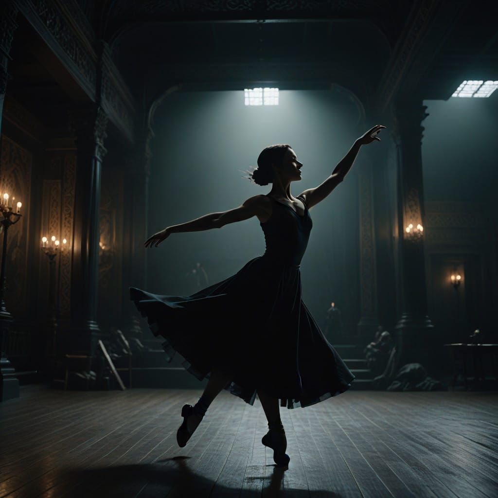 Ethereal Dancer Frozen in Cinematic Pose