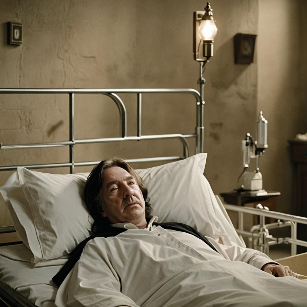 Snape in Hogwarts Hospital Wing: Cinematic Film Still