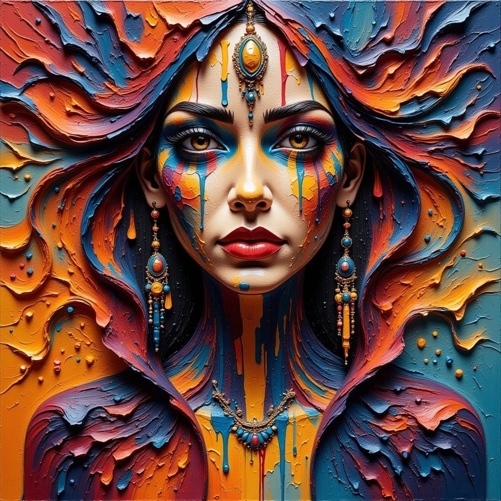 Hyperrealistic Impasto Portrait of Woman with Futuristic Jew...