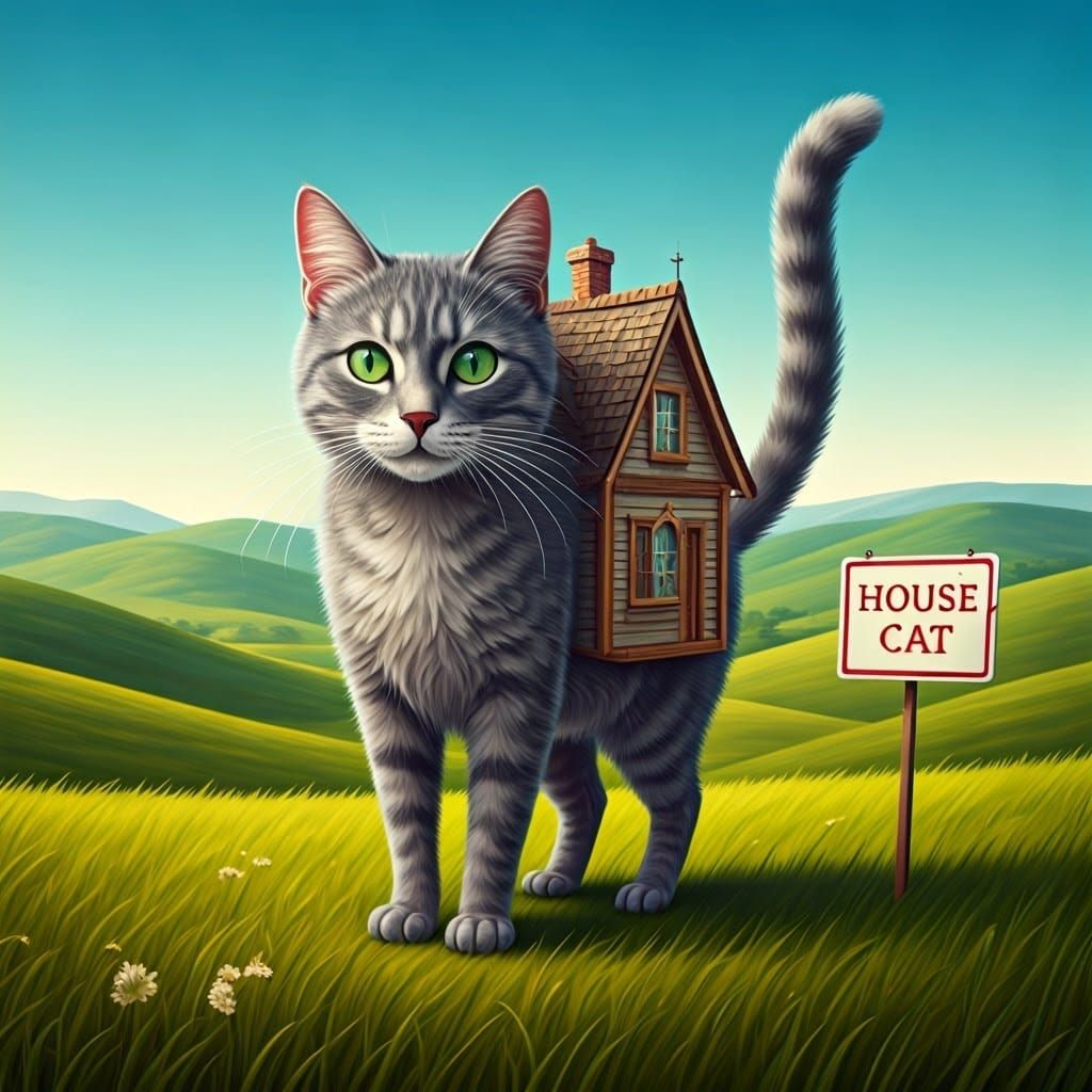 Whimsical House Cat Hybrid in Watercolor Style