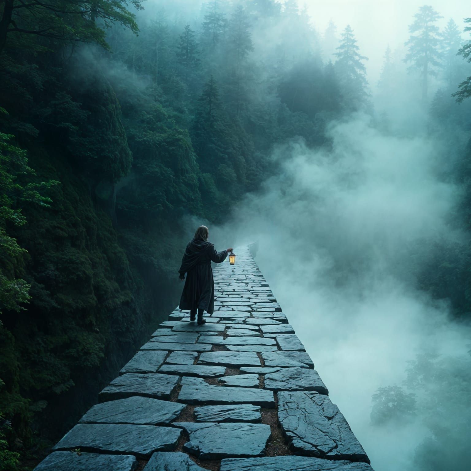 Fantasy Bridge to Another World in Mist