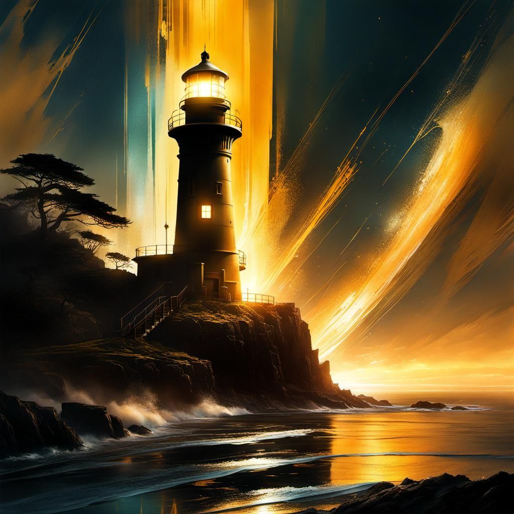Abstract Bioluminescent Lighthouse on a Mysterious Coast