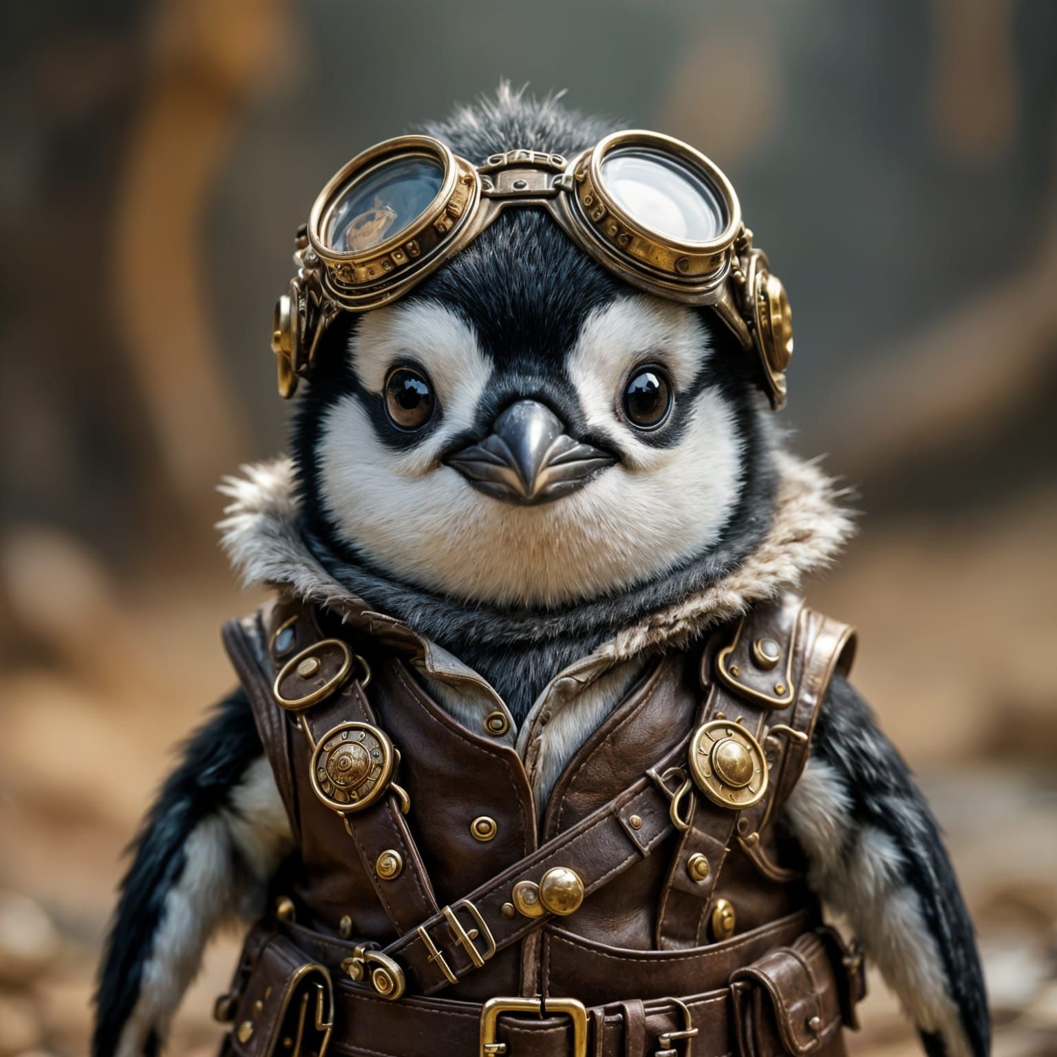 Steampunk Baby Penguin Character in Detailed Outfit