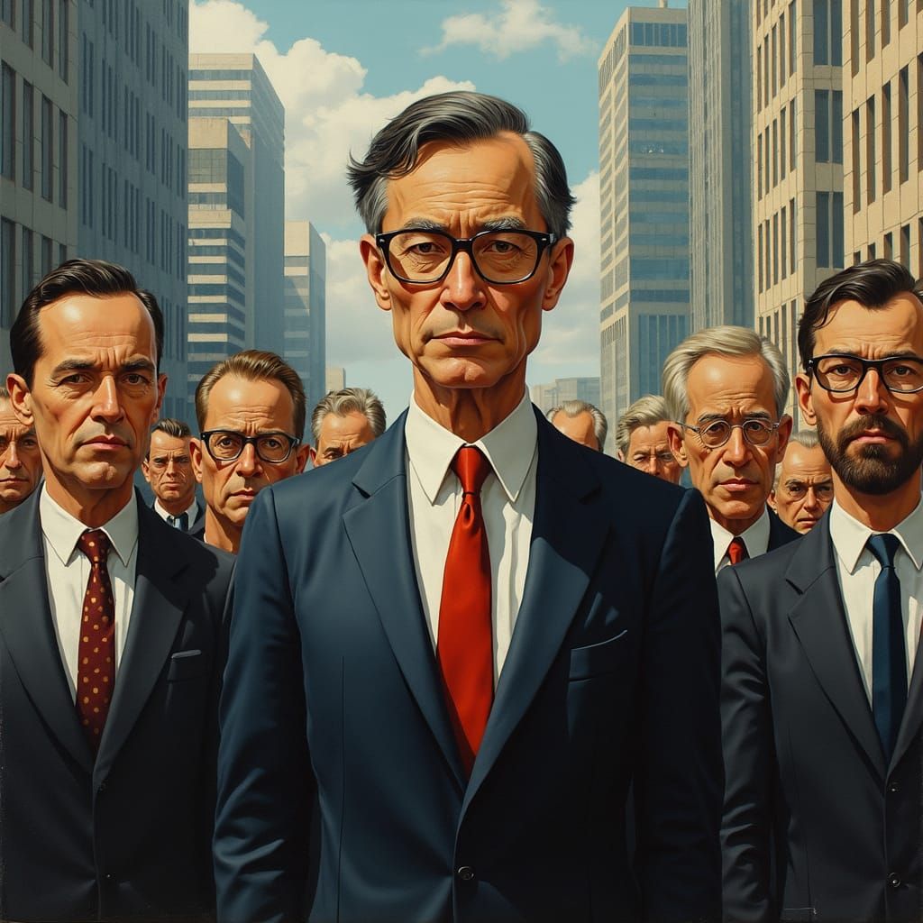 Authoritarian Figure Surrounded by Blurred Citizens