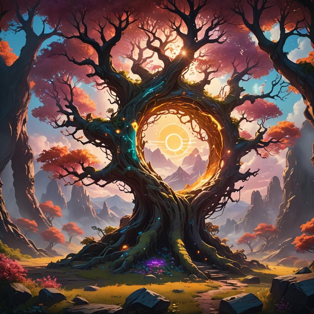 Glowing Portal Reveals a Sunny Fantasy Landscape