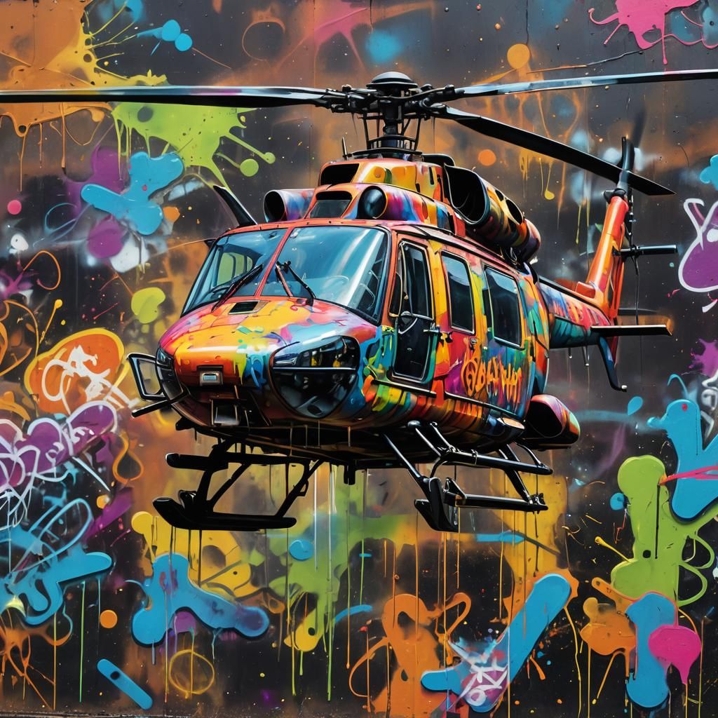 Helicopter Graffiti Street Art in Splash Art Style