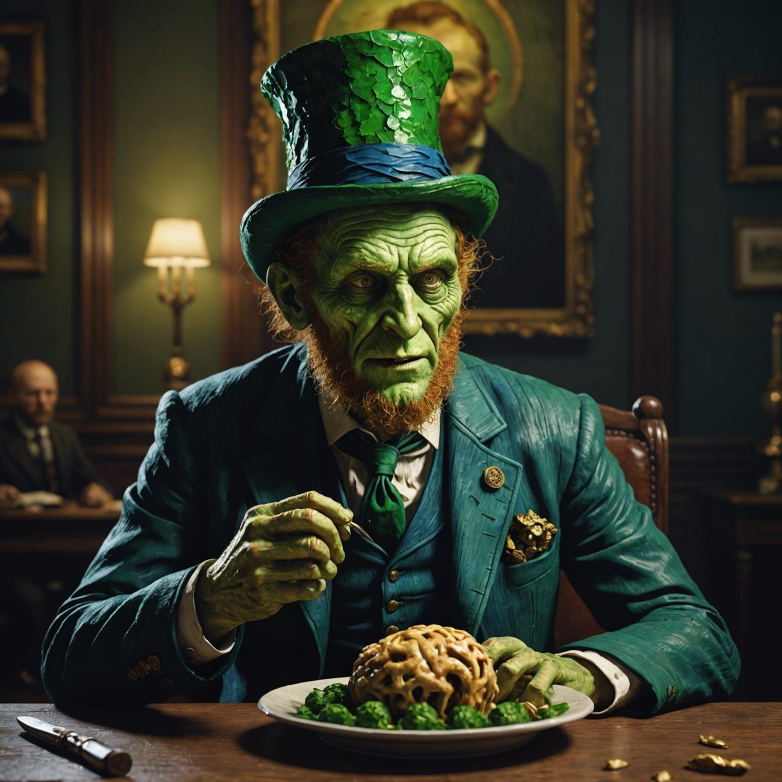 Creepy Leprechaun Feast: Eldritch Gothic Van Gogh Art