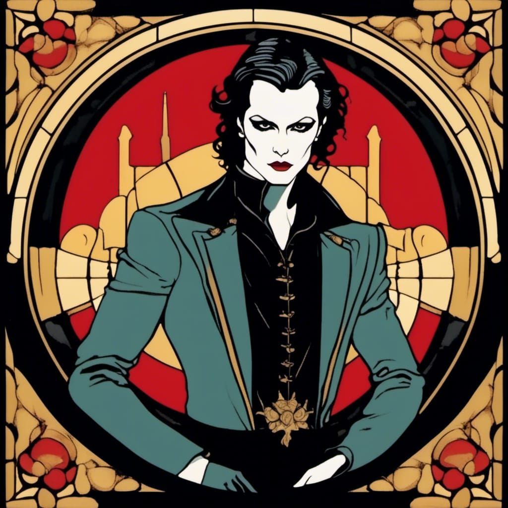 Gothic Singer Icon in Art Deco Anime Style