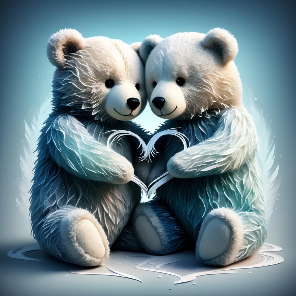 Heart-Shaped Teddy Bears in Watercolor Style