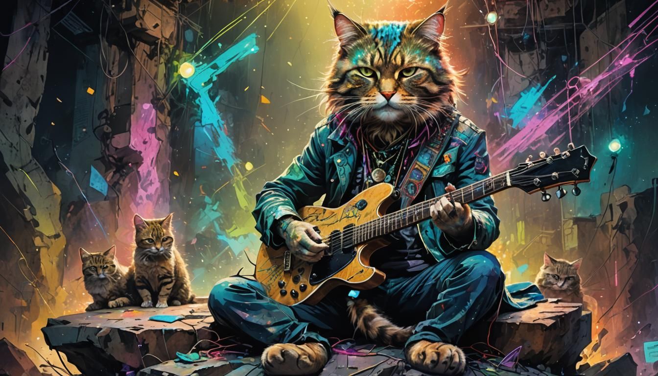 Cat God of Metal Plays Guitar in Pantheon