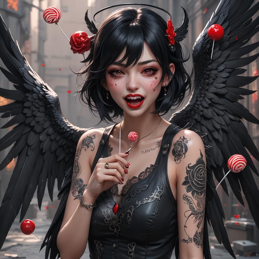 Dark Angel with Tattoos in Anime Style